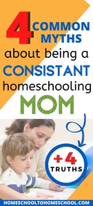 Today I’m sharing 4 myths that homeschool moms often believe about homeschooling, and 4 truths about what’s actually happening inside a homeschool that works consistently. | Lies homeschooling moms believe | Homeschool myths | The truth about homeschooling | Consistent | Consistency | Homeschool Consistently |